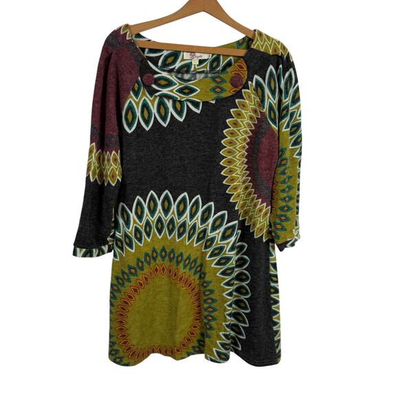Aryeh Dresses & Skirts - Aryeh Women Sweater Dress Size XL Mod Retro Boho Hippie Geometric Artsy Colorful